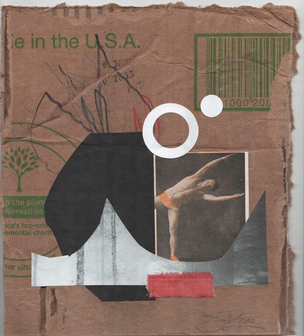 Original Mixed Media Modern Art Collage "Phossy" 8x9" Signed